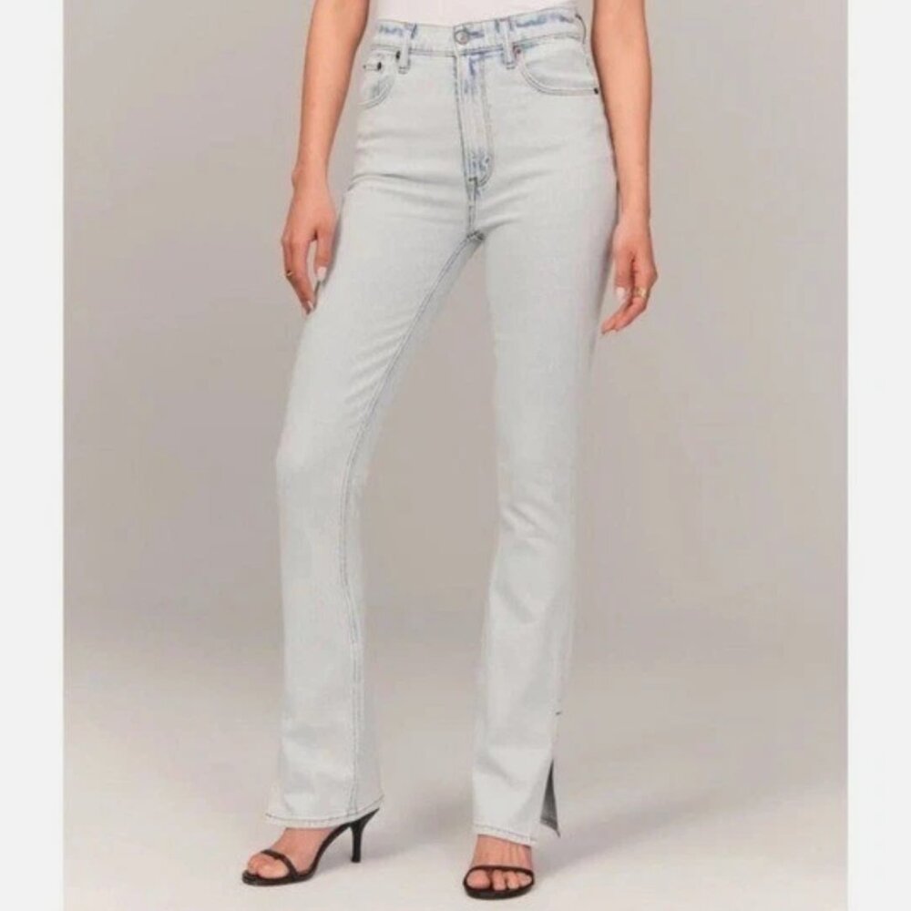 Abercrombie & Fitch The Slim Straight Ultra High Rise Slit Jeans Light Denim 26